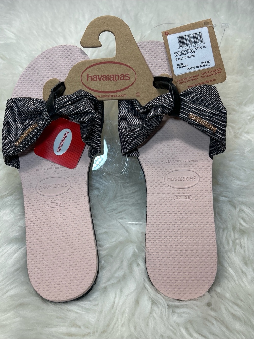 Havaianas size 7/8 new Women's Pink Bow Flip Flop Sandals